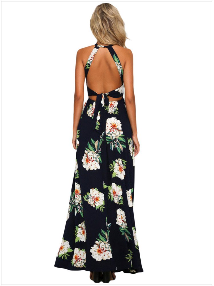 Boho Black Print Cut-Out Maxi-Dress
