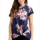 Summer New Fashion Plus Size Women Retro Style Floral Short Sleeve Knot Top T-SHIRT SYD99D