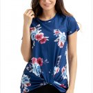 Summer New Fashion Plus Size Women Retro Style Floral Short Sleeve Knot Top T-SHIRT SYD99E