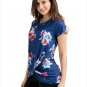 Summer New Fashion Plus Size Women Retro Style Floral Short Sleeve Knot Top T-SHIRT SYD99E
