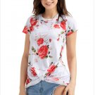 Summer New Fashion Plus Size Women Retro Style Floral Short Sleeve Knot Top T-SHIRT SYD99F