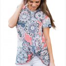 Summer New Fashion Plus Size Women Retro Style Floral Short Sleeve Knot Top T-SHIRT SYD99J