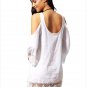 Beachwear Summer Women See Through Lacy Crochet Trim Crinkle Cold Shoulder Beach Mini Dress SYD100A