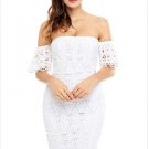 White Short Sleeve Off Shoulder Lace Bodycon Dress Strapless Mini Sweet Solid Sundress SYD101