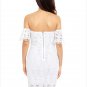 White Short Sleeve Off Shoulder Lace Bodycon Dress Strapless Mini Sweet Solid Sundress SYD101