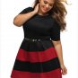 Stripes Detail Belted Plus Size Skater Dresses Women Summer Short Sleeve Mini Casual Dress SYD102A