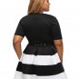 Stripes Detail Belted Plus Size Skater Dresses Women Summer Short Sleeve Mini Casual Dress SYD102C