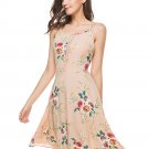 New Summer Dress Elegant Hollow Out Zippers Pleated Spaghetti Strap Printing Mini Dress SYD129A