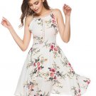 New Summer Dress Elegant Hollow Out Zippers Pleated Spaghetti Strap Printing Mini Dress SYD129B