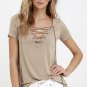 Sexy Deep V Neck Summer Women T-shirts Cool Shirt Women Lace Up Tops Tees SY133A