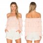Ruffles Spliced Blouses Off Shoulder Long Butterfly Sleeve Chiffon Shirts Summer Tops Blusas SY135A