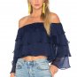 Ruffles Spliced Blouses Off Shoulder Long Butterfly Sleeve Chiffon Shirts Summer Tops Blusas SY135B