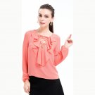 Women Chiffon Blouses Ruffles Shirt Sexy Deep Bandage Long Sleeve Blouse Office Work Tops SY143B