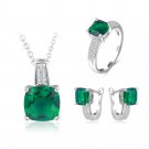 White Gold Color Jewelry Green Zircon Green CZ Jewelry Sets Women Earrings/Necklace/Rings SY171
