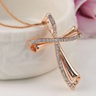 Tilt Cross Pendant Necklace Luxury Rose Gold Color Jewellry Fashion Zirconia Crystal Necklace SY199