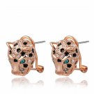 Leopard Earrings for women and men punk style Pendientes Rose Gold animal Crystal pendant SY216