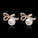 Fashion Women earring Rose Gold-Color Shining Austrian Crystal simulated pearls stud Earrings SY227