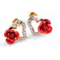 Excellent Jewelry Red Rose Heart Shape Gold Color Brincos Stud Earrings Women Ladies Gift SY228