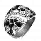 Punk Black Pattern Ring White Zircon Rings Bague Women Stainless Steel Colour Jewelry SY247