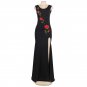 Red Rose Embroidery Black Maxi Dress Sexy Split Nightout Wear Elegant Party Gown Dress SY252