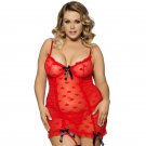 Nightwear sleepwear women Plus size Lace Red Babydoll Bow Lingerie extic Heart Mesh Babydoll SY286