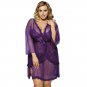 Sexy Woman Purple Black 3 pcs Lingerie Transparent Chiffon Lace Sleepwear Set SY294