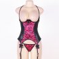Rosy And Black Plus Size Leather Halter Open Cup Bustier Sexy Night Teddy Lingerie Cotume SY346