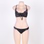 Black Strappy Lace Bra and Panty Set White Open Crotch Solid Fancy Costume Lingerie SY353