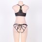 Black Strappy Lace Bra and Panty Set White Open Crotch Solid Fancy Costume Lingerie SY353