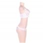 Black Strappy Lace Bra and Panty Set White Open Crotch Solid Fancy Costume Lingerie SY353