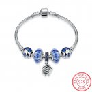 925 Sterling Silver Chic Snowflake Murano Peach Blossom Glass Beads DIY Bracelets Bangles SY356A