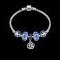 925 Sterling Silver Chic Snowflake Murano Peach Blossom Glass Beads DIY Bracelets Bangles SY356A