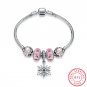 925 Sterling Silver Chic Snowflake Murano Peach Blossom Glass Beads DIY Bracelets Bangles SY356B