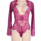 Sexi Nightwear Long Sleeve Dress Night Lace Nightgowns Plus Size Deep V Neck Sexy Lingerie SY404B