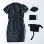 Halloween Black Erotic Nurse Costume PVC Vinyl Sexy Bodysuit Outfit Short Fancy Bodycon Dress SY408