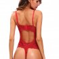Red Scalloped Lace Accent Peek-a-boo Teddy Lingerie Cupless Exotic Underwear SY434A