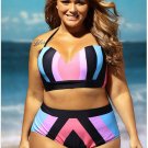 Plus Size Strapped Color Splice Two Piece Swimwear Big Size High Quality Swimsuit SY448