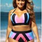 Plus Size Strapped Color Splice Two Piece Swimwear Big Size High Quality Swimsuit SY448