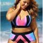 Plus Size Strapped Color Splice Two Piece Swimwear Big Size High Quality Swimsuit SY448