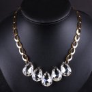 Water-Drop Glass Stones Pendant Necklace for Girl Golden Fish Scale Shape Chain Choker Necklace X3B