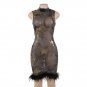 Sequin Black White Mesh Tight Dress See Through Sexy Women Club Wear Short Dress R80658