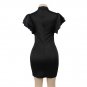 Black Shoulder Ruffle Sleeve Dress Solid Sheath Bodycon Summer Elegant Women Clubwear R80660