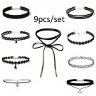 SHIP FROM USA 9pcs/set Sexy Choker Necklace Chain Lace Pearl Pendant Necklace Charm Choker
