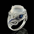 Huge Moonstone 925 Silver Women Jewelry Wedding Engagement Ring Gift For Girlfriend