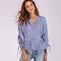 Women V-neck Strap Long Seeved Striped T Shirt Fashion Elegant Office Wear Tops Blouse