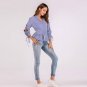 Women V-neck Strap Long Seeved Striped T Shirt Fashion Elegant Office Wear Tops Blouse