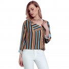 Yellow Multicolor Striped Asymmetric Button Down Shirt Fashion Women Blouse Work Wear
