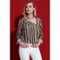 Yellow Multicolor Striped Asymmetric Button Down Shirt Fashion Women Blouse Work Wear