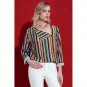 Yellow Multicolor Striped Asymmetric Button Down Shirt Fashion Women Blouse Work Wear