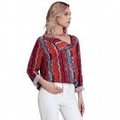 Red Multicolor Striped Asymmetric Button Down Shirt Fashion Women Blouse Work Wear